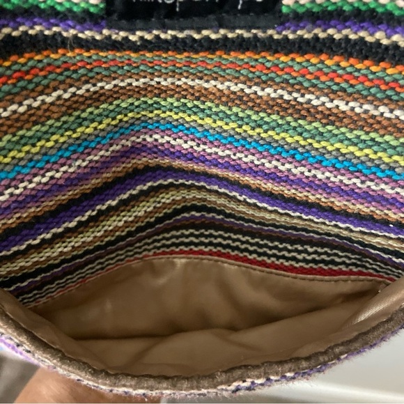 Hilltop of Hope Hobo Crossbody Bag Brown Faux Suede Woven Multicolored Stripes - Picture 5 of 12
